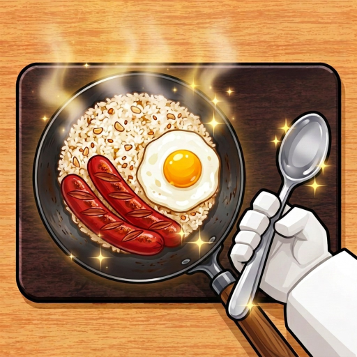 Official Roblox game icon for Karinderya, showing rice, eggs and sausage in a pan beside a spoon.